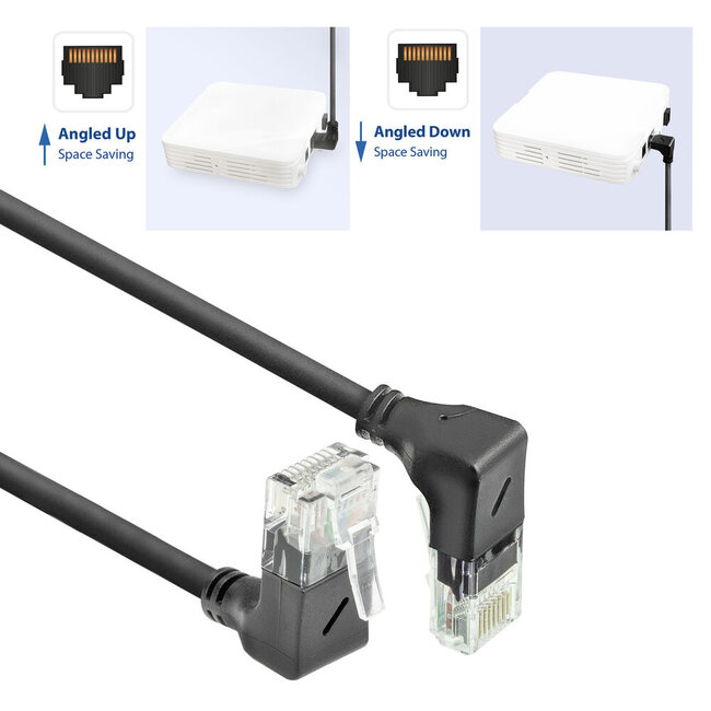 UTP CAT6a Slimline Netzwerkkabel | Winkelstecker oben/unten | LSZH | Schwarz | 3 Meter