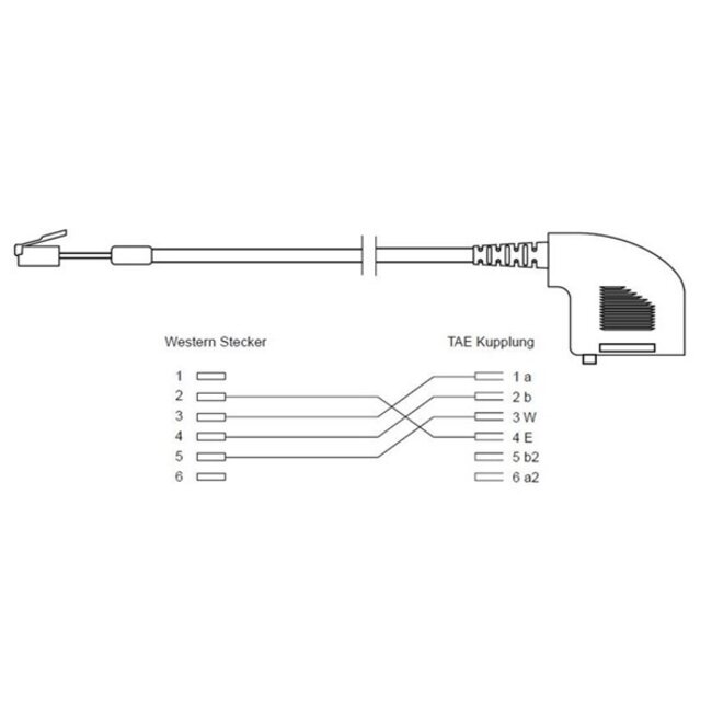 RJ11-TAE-F Telefonadapter | Deutschland (alt) | Schwarz | 0,20 m