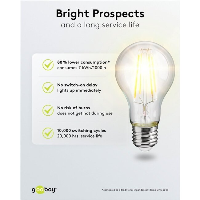 Goobay LED-Filamentlampe | Warmweiß | E27 | A60 | 7W