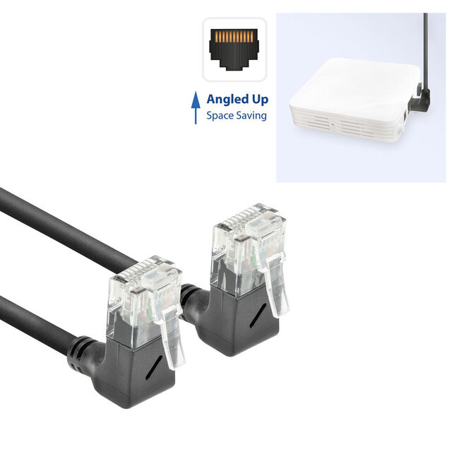 UTP CAT6a Slimline Netzwerkkabel | Winkelstecker oben | LSZH | Schwarz | 0,50 m