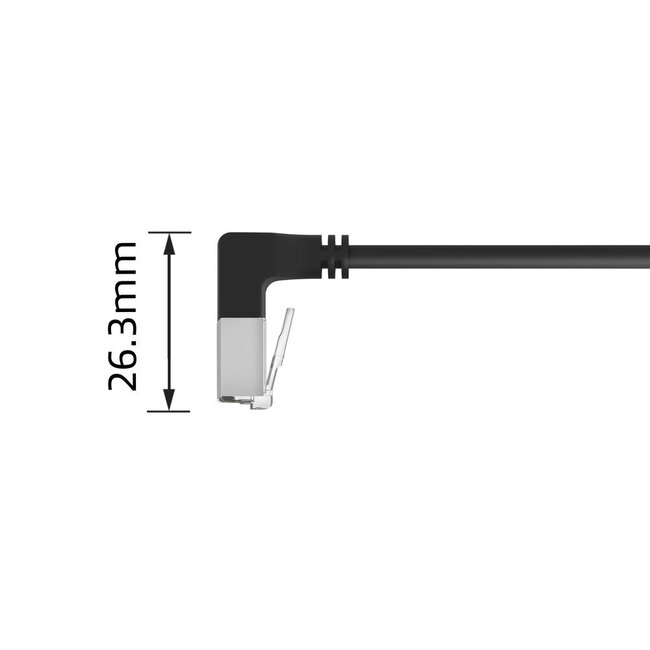 UFTP CAT6a Slimline Netzwerkkabel | Winkelstecker unten / Winkelstecker unten | LSZH | Schwarz | 2 Meter