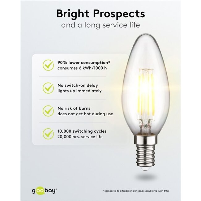 Goobay LED-Glühfadenlampe | Warmweiß | E14 | C35 | 6W