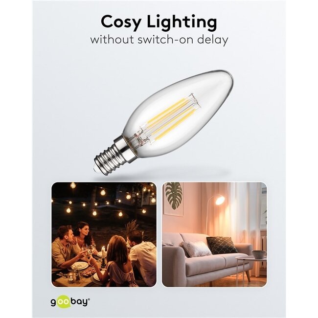 Goobay LED-Glühfadenlampe | Warmweiß | E14 | C35 | 6W