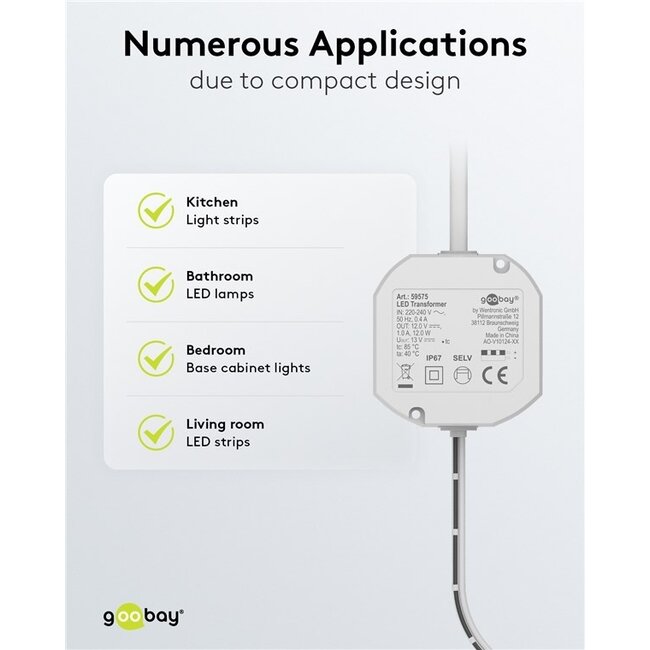 Goobay LED-Trafo | 12V DC | 12W | IP67