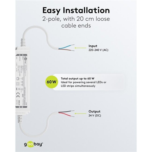 Goobay LED-Trafo | 24V DC | 60W | IP67