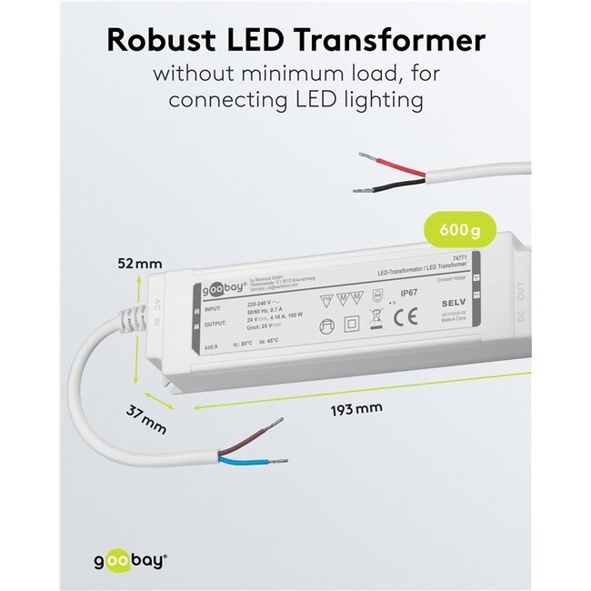 Goobay LED-Trafo | 24V DC | 100W | IP67
