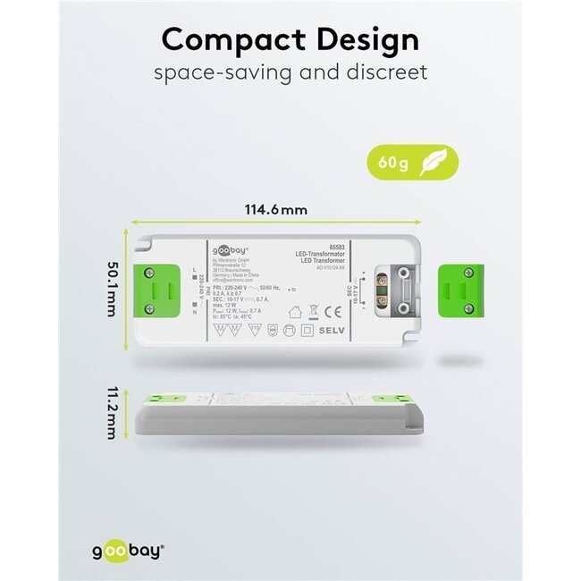 Goobay LED-Trafo | 10-17V DC | 7-12W | IP20