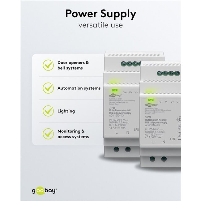 Goobay LED-Trafo für DIN-Schiene | 12V DC | 54W | IP20