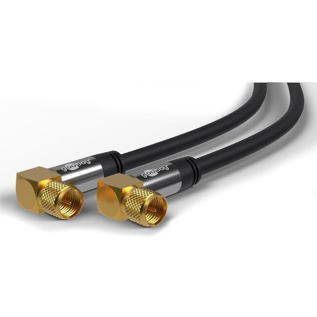 Goobay F-Stecker (m) - F-Stecker (m) Koaxialkabel | 135 dB | Kupfer | rechtwinklig | vergoldet | schwarz | 1 Meter