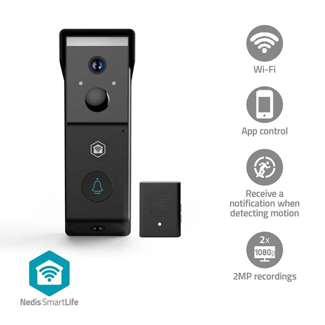 Nedis SmartLife Video-Türklingel mit Gong | 2 Kameras | Akku | WLAN | Full HD 1080p