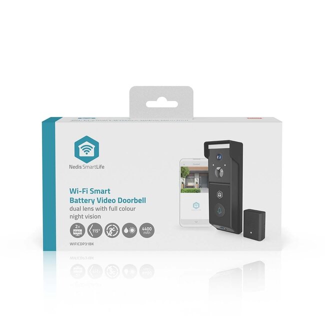Nedis SmartLife Video-Türklingel mit Gong | 2 Kameras | Akku | WLAN | Full HD 1080p