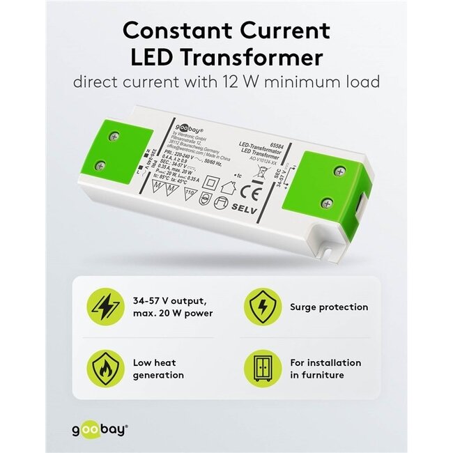 Goobay LED-Trafo | 34-57V DC | 12-20W | IP20