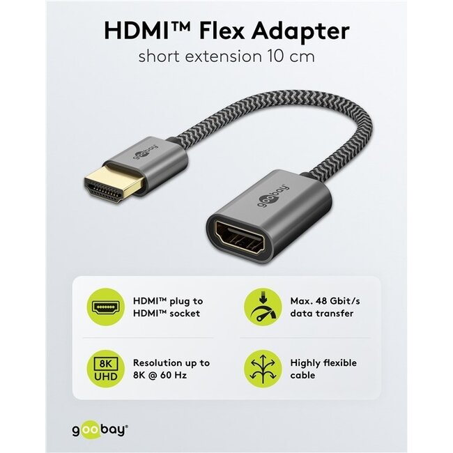 Goobay Plus HDMI Flex Adapter | Slimline | HDMI 2.1 (8K 60Hz + HDR) | 0,10 m