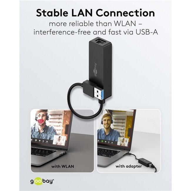 Goobay USB-A zu RJ45 LAN Adapter | USB 3.0 | CAT6 | Schwarz | 0,10 m