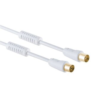 S-Impuls IEC-Stecker (m) - IEC-Buchse (w) Koaxialkabel | >100 dB + Ferrit | CCS | vergoldet | gerade | weiß | 2 Meter