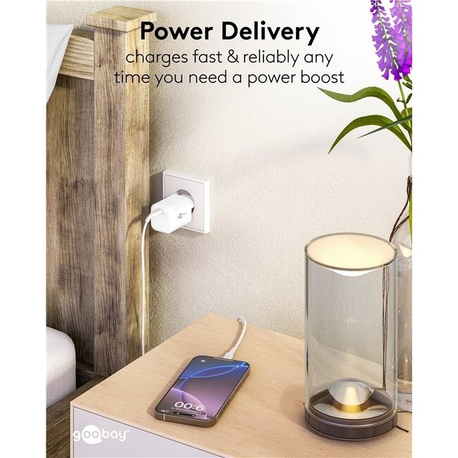 Goobay Nano USB-Ladegerät | USB-C PD | GaN | 65W | Weiß
