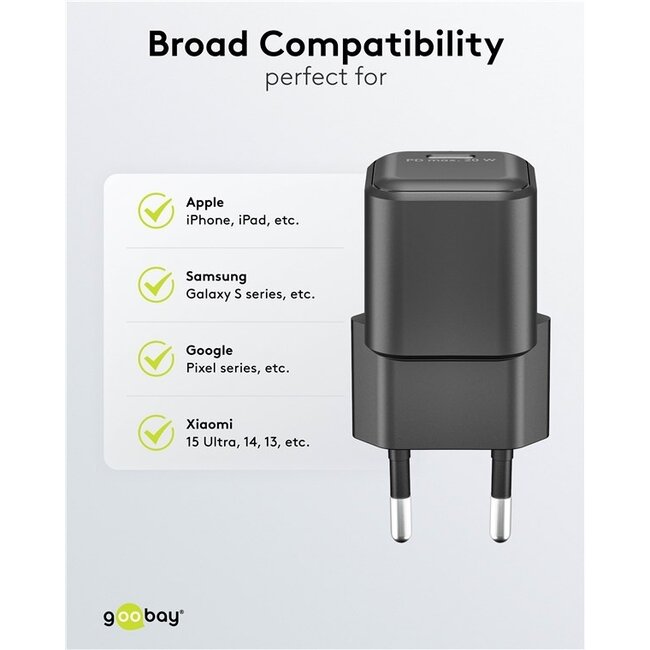 Goobay Nano USB-Ladegerät | USB-C PD | GaN | 20W | Schwarz