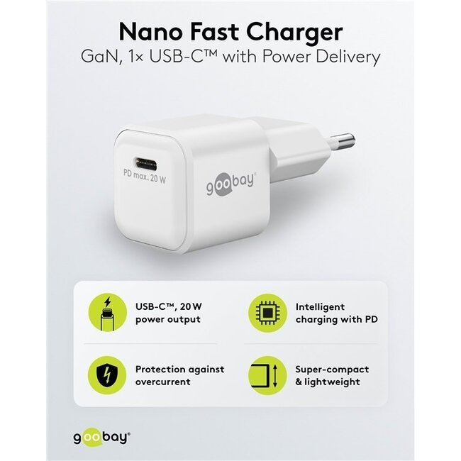 Goobay Nano USB-Ladegerät | USB-C PD | GaN | 20W | Weiß
