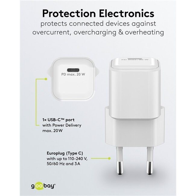 Goobay Nano USB-Ladegerät | USB-C PD | GaN | 20W | Weiß