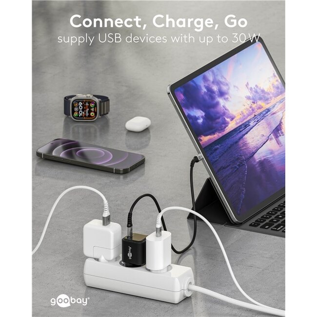 Goobay Nano USB-Ladegerät | USB-C PD | GaN | 30W | Schwarz