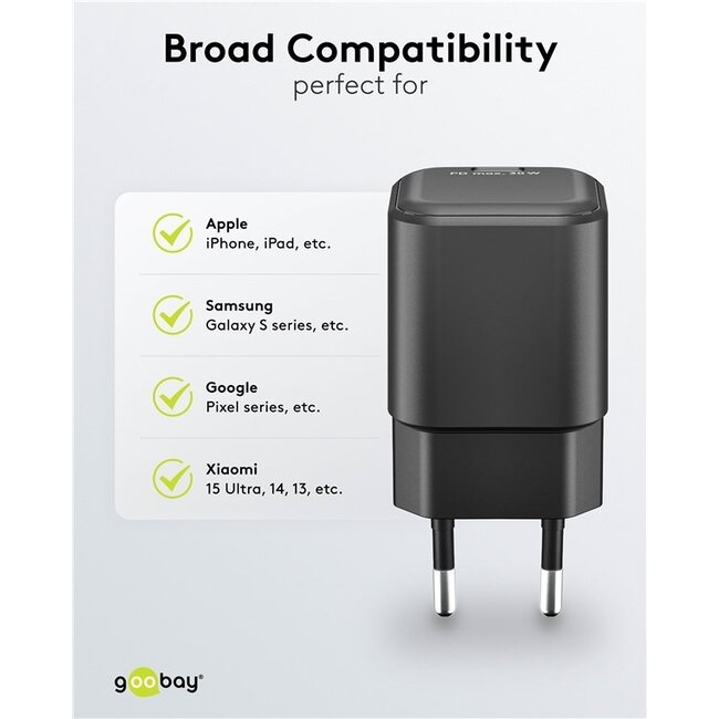 Goobay Nano USB-Ladegerät | USB-C PD | GaN | 30W | Schwarz