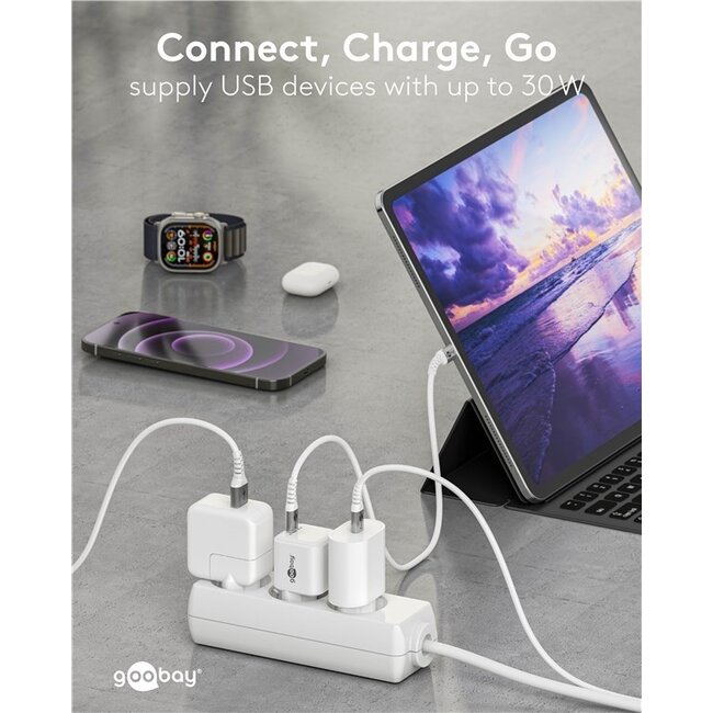 Goobay Nano USB-Ladegerät | USB-C PD | GaN | 30W | Weiß