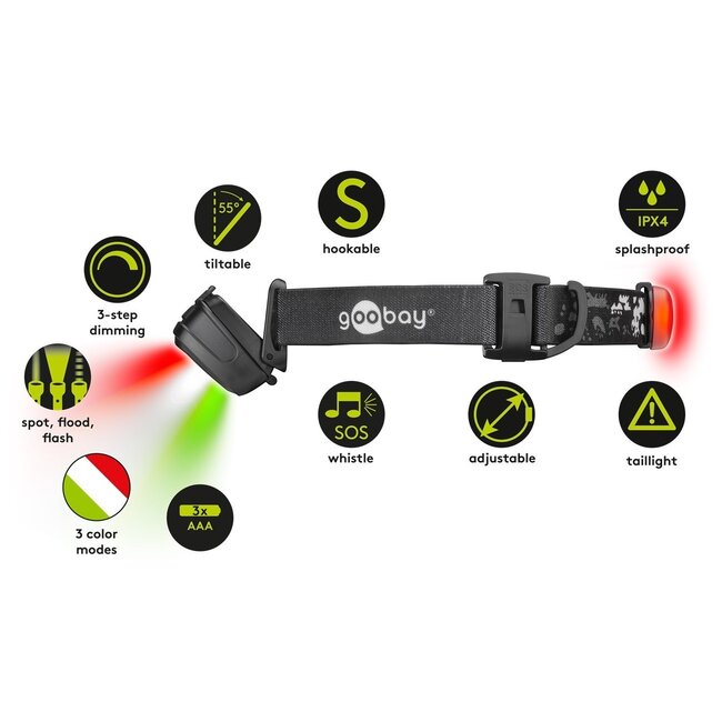 Goobay LED-Stirnlampe | Batteriebetrieb | 240 lm | IPX4