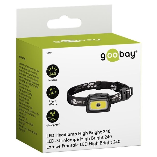 Goobay LED-Stirnlampe | Batteriebetrieb | 240 lm | IPX4