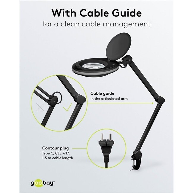 Goobay Premium LED-Lupenlampe | 650 lm | 8W | Tischklemme | Schwarz