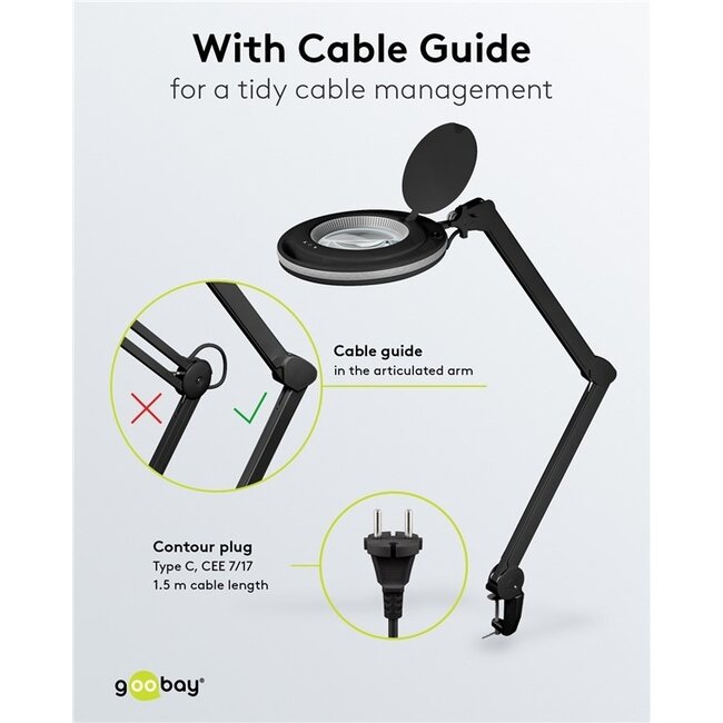 Goobay Premium LED-Lupenlampe | 730 lm (dimmbar) | 9W | Tischklemme | Schwarz
