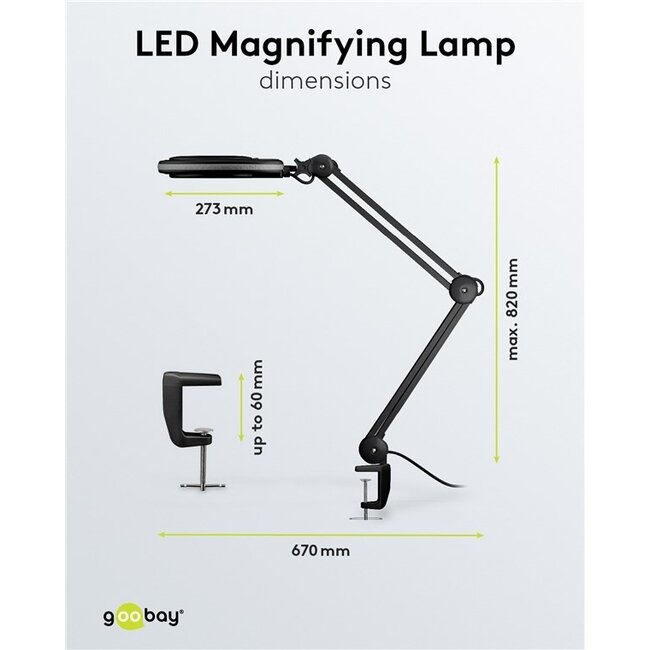 Goobay LED Lupe Lampe | 650 lm | 8W | Tischklemme | Schwarz