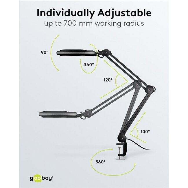 Goobay LED Lupe Lampe | 650 lm | 8W | Tischklemme | Schwarz