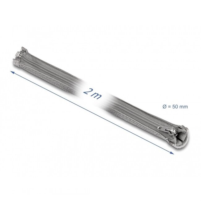 Delock Polyester Kabelschutz mit Reißverschluss | 50mm | Hitzebeständig | Grau | 2 Meter