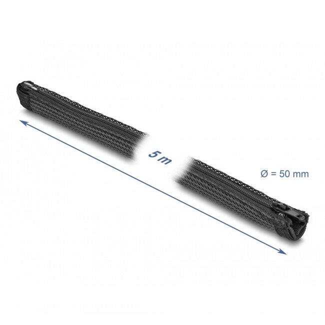 Delock Polyester Kabelschutz mit Reißverschluss | 50mm | Hitzebeständig | Schwarz | 5 Meter