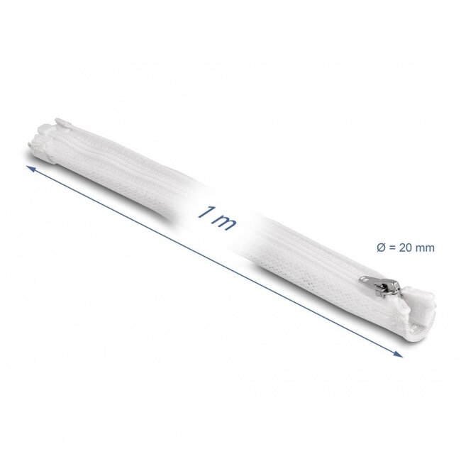 Delock Polyester Kabelschutz mit Reißverschluss | 20mm | Hitzebeständig | Weiß | 1 Meter