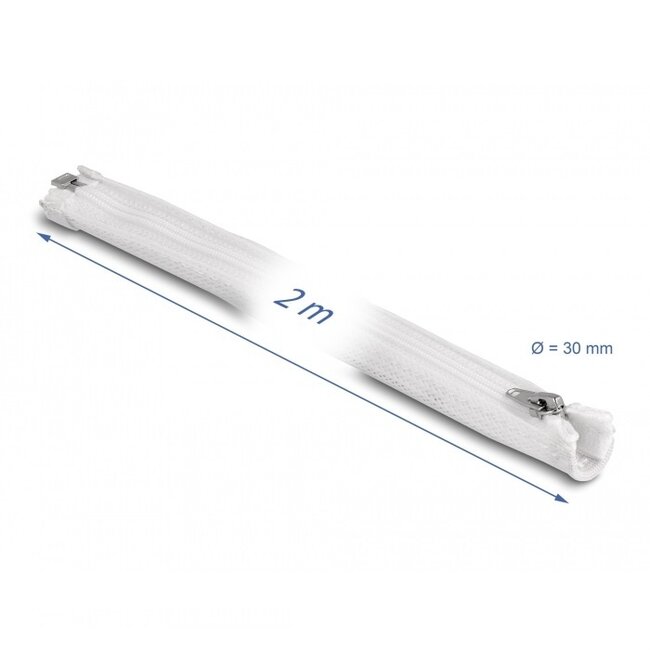 Delock Polyester Kabelschutz mit Reißverschluss | 30mm | Hitzebeständig | Weiß | 2 Meter