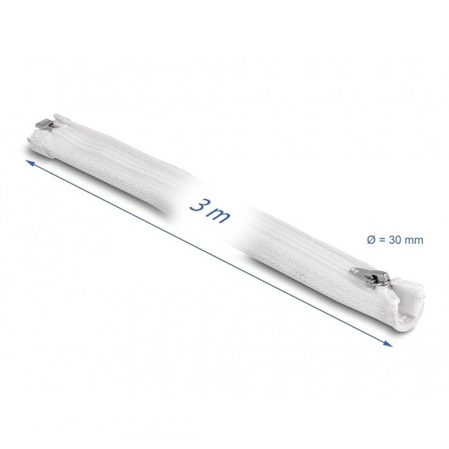 Delock Polyester Kabelschutz mit Reißverschluss | 30mm | Hitzebeständig | Weiß | 3 Meter