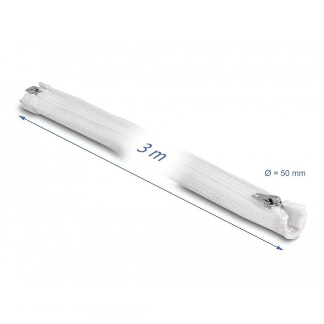 Delock Polyester Kabelschutz mit Reißverschluss | 50mm | Hitzebeständig | Weiß | 3 Meter