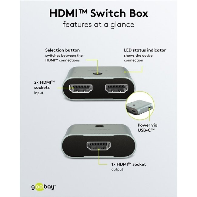 Goobay HDMI Umschalter | 2 zu 1 | HDMI 2.1 (8K 60Hz + HDR)
