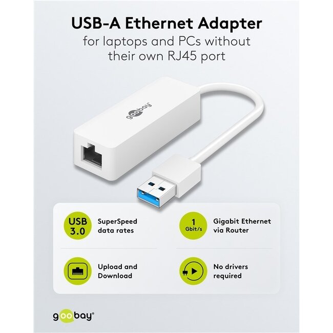 Goobay USB-A zu RJ45 LAN Adapter | USB 3.0 | CAT6 | Weiß | 0,10 m