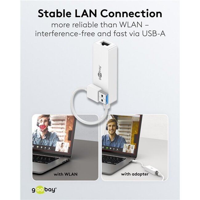 Goobay USB-A zu RJ45 LAN Adapter | USB 3.0 | CAT6 | Weiß | 0,10 m