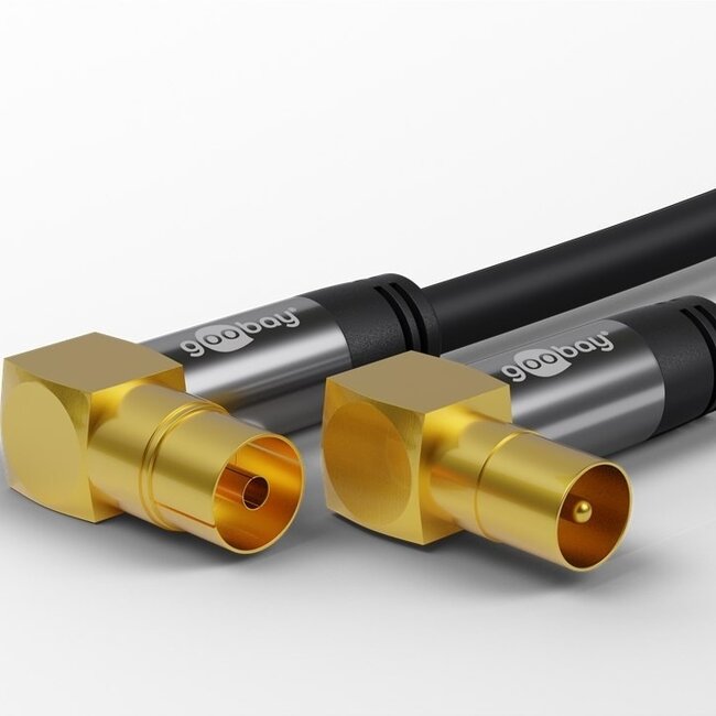 Goobay IEC Stecker - IEC Stecker Koaxialkabel | gewinkelt | vergoldet | schwarz | 3 Meter