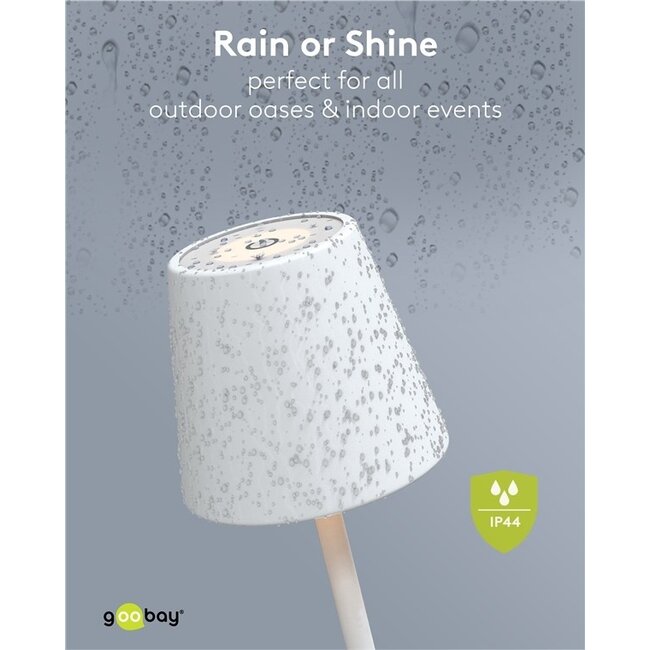 Goobay LED-Tischlampe | warmweiß | dimmbar | USB-C aufladbar | weiß | IP44