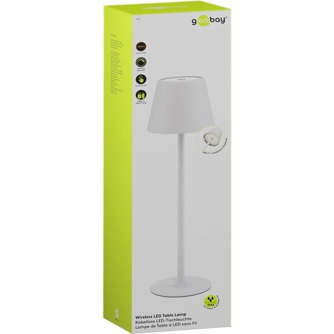 Goobay LED-Tischlampe | warmweiß | dimmbar | USB-C aufladbar | weiß | IP44
