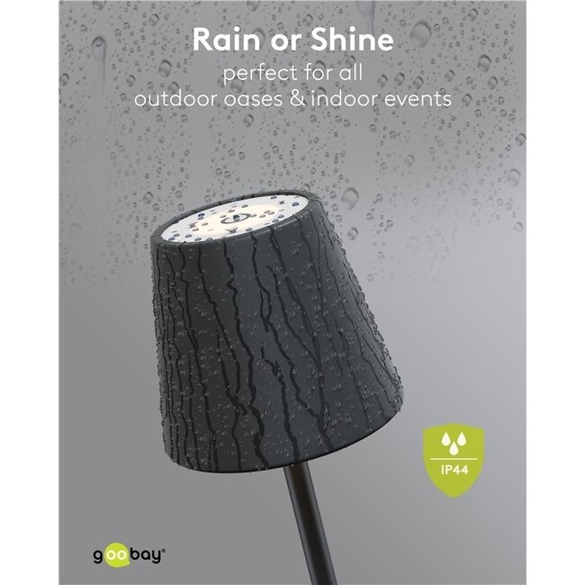 Goobay LED-Tischlampe | warmweiß | dimmbar | wiederaufladbar (USB-C) | schwarz | IP44