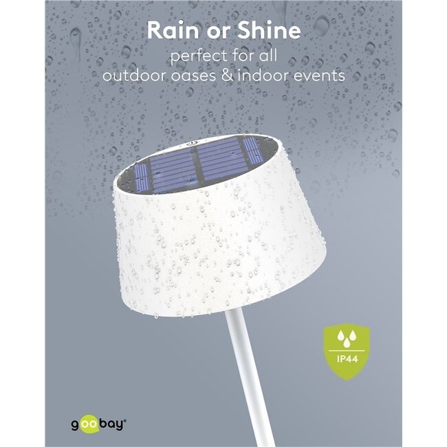 Goobay LED-Tischlampe | warmweiß | dimmbar | wiederaufladbar (Solar/USB-C) | weiß | IP44