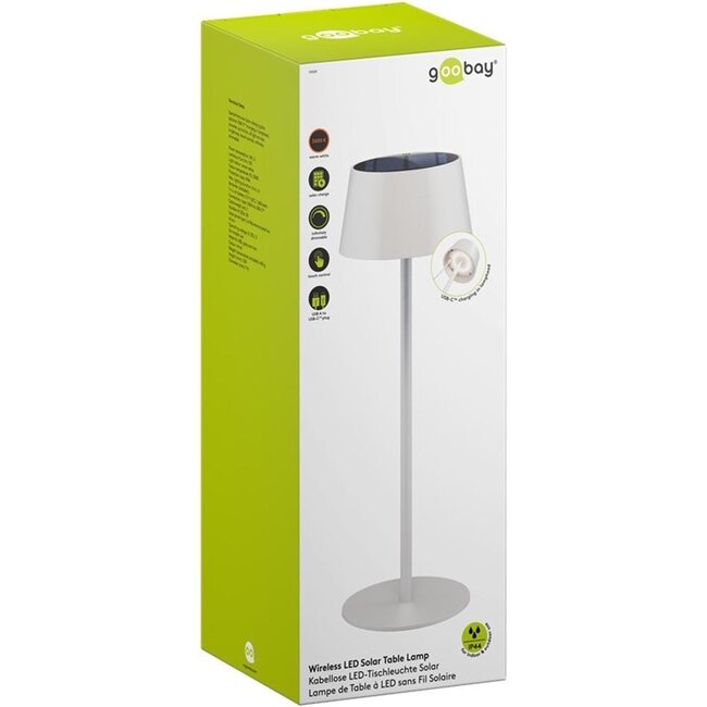 Goobay LED-Tischlampe | warmweiß | dimmbar | wiederaufladbar (Solar/USB-C) | weiß | IP44