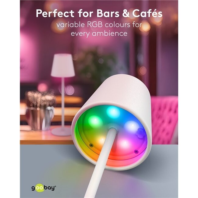 Goobay LED-Tischlampe | RGB + Warmweiß | Dimmbar | USB-C Ladebar | Weiß | IP44