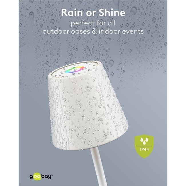 Goobay LED-Tischlampe | RGB + Warmweiß | Dimmbar | USB-C Ladebar | Weiß | IP44