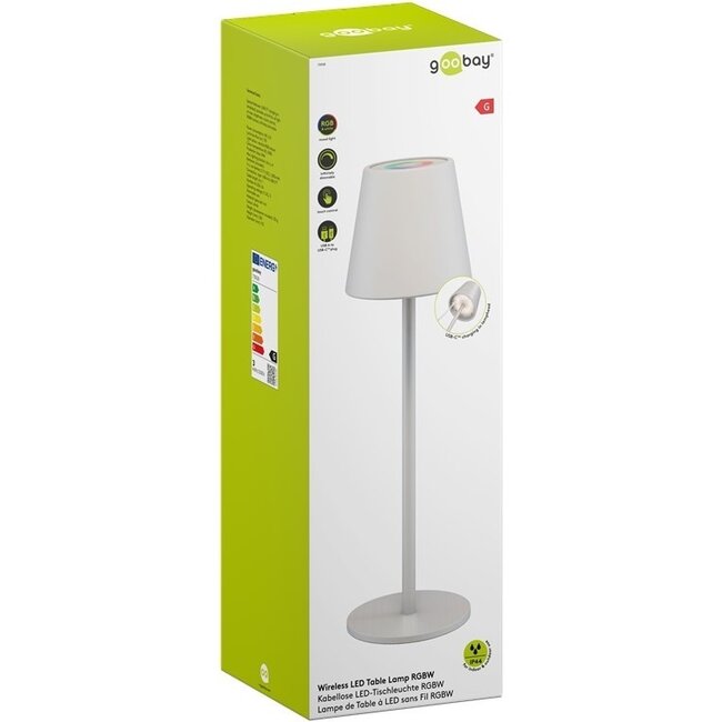 Goobay LED-Tischlampe | RGB + Warmweiß | Dimmbar | USB-C Ladebar | Weiß | IP44